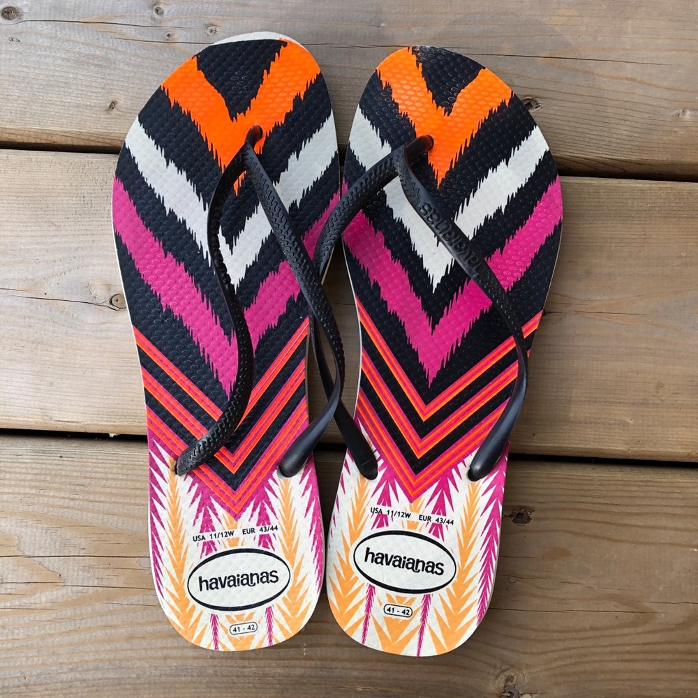 Havaianas Women's Flip Flops Thong Sandals Shoes Chevron Pink Size 11